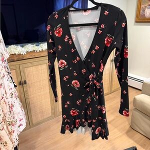 Boutique Floral Wrap Mini Dress for Valentine's Day